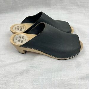 Anthropologie Peep Toe Leather Clogs by Terhi Polkki